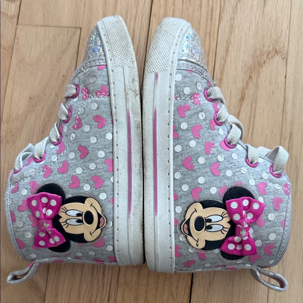Disney Minnie Mouse Toddler Girls High-Top Glitter Sneakers Silver & Pink size 9